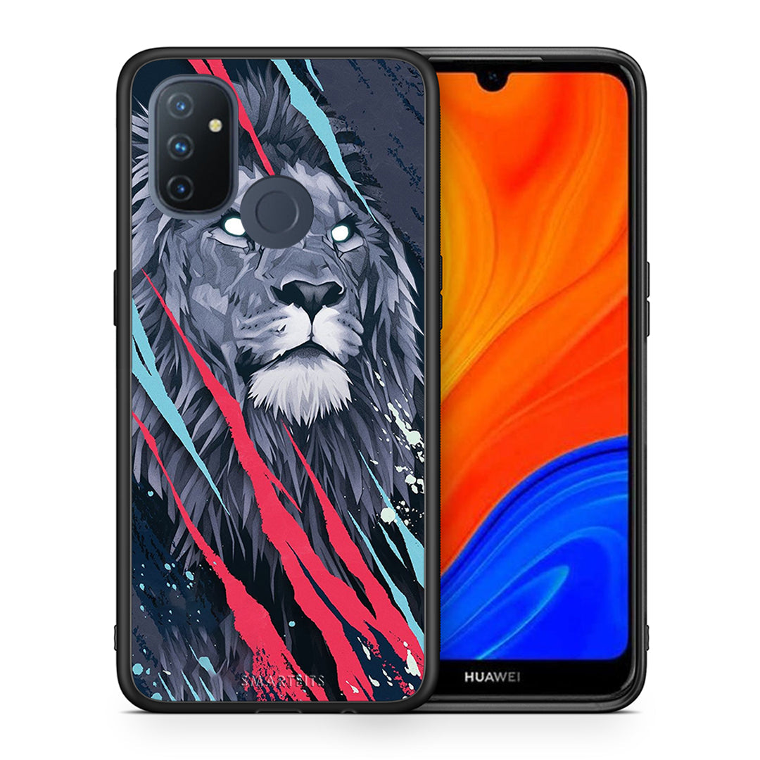 Θήκη OnePlus Nord N100 Lion Designer PopArt από τη Smartfits με σχέδιο στο πίσω μέρος και μαύρο περίβλημα | OnePlus Nord N100 Lion Designer PopArt case with colorful back and black bezels