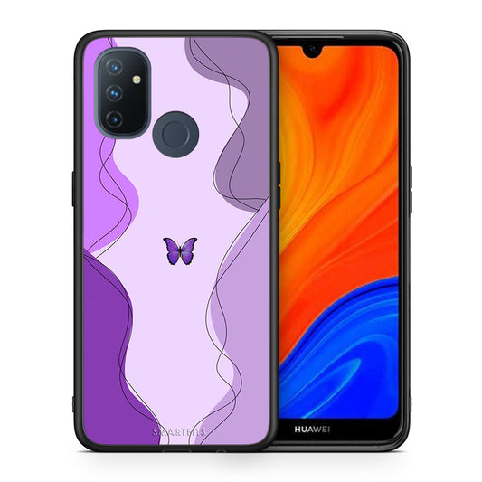 Θήκη Αγίου Βαλεντίνου OnePlus Nord N100 Purple Mariposa από τη Smartfits με σχέδιο στο πίσω μέρος και μαύρο περίβλημα | OnePlus Nord N100 Purple Mariposa case with colorful back and black bezels