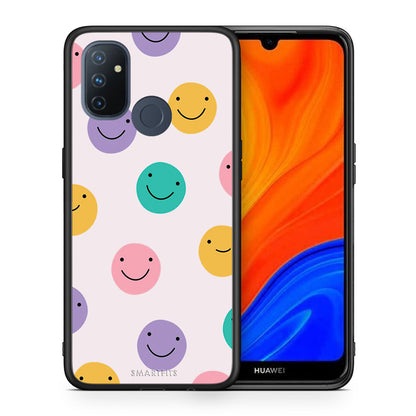 Θήκη OnePlus Nord N100 Smiley Faces από τη Smartfits με σχέδιο στο πίσω μέρος και μαύρο περίβλημα | OnePlus Nord N100 Smiley Faces case with colorful back and black bezels