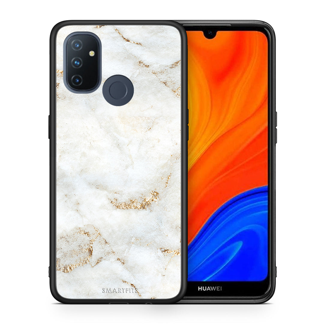 Θήκη OnePlus Nord N100 White Gold Marble από τη Smartfits με σχέδιο στο πίσω μέρος και μαύρο περίβλημα | OnePlus Nord N100 White Gold Marble case with colorful back and black bezels