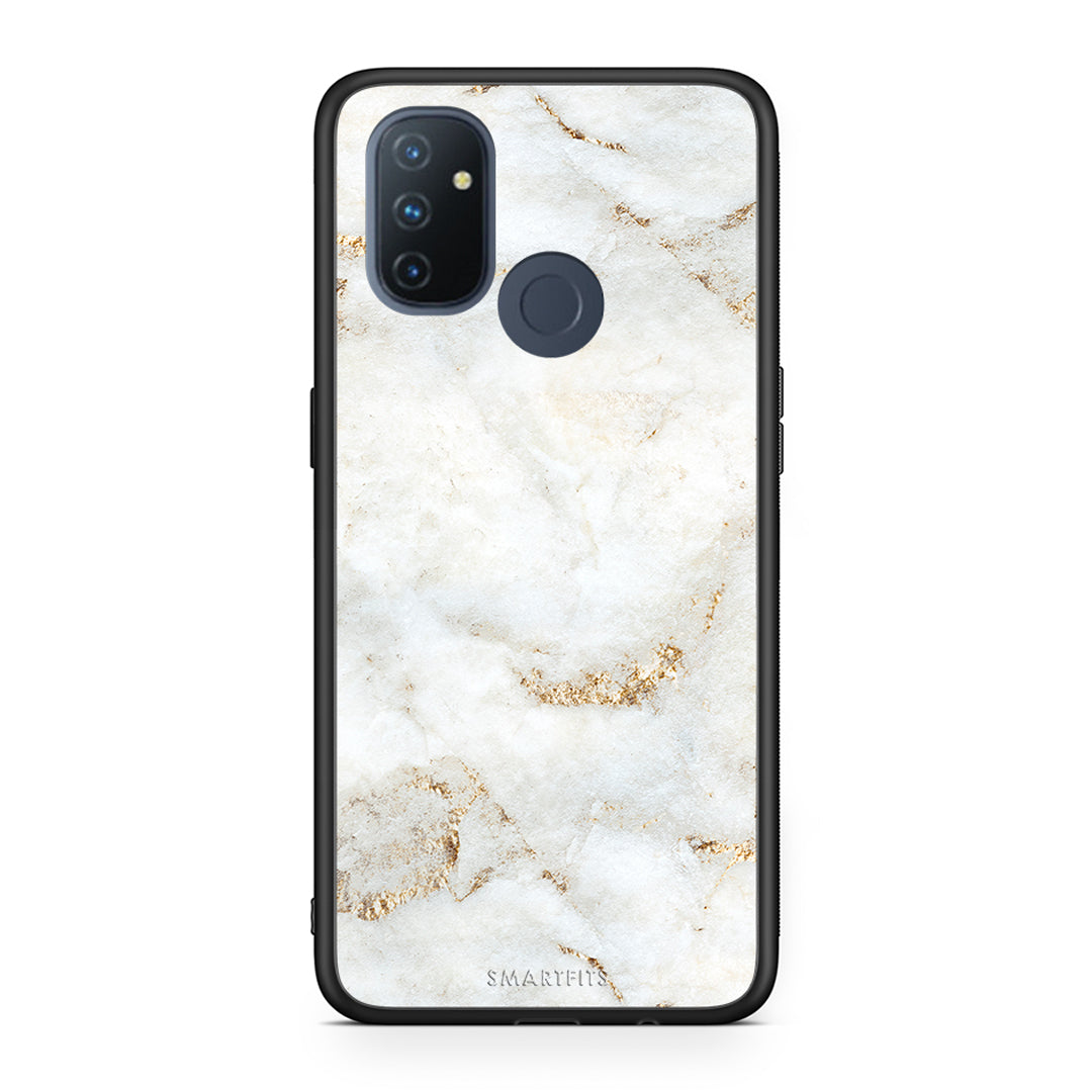 OnePlus Nord N100 White Gold Marble θήκη από τη Smartfits με σχέδιο στο πίσω μέρος και μαύρο περίβλημα | Smartphone case with colorful back and black bezels by Smartfits