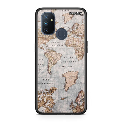 OnePlus Nord N100 World Map Θήκη από τη Smartfits με σχέδιο στο πίσω μέρος και μαύρο περίβλημα | Smartphone case with colorful back and black bezels by Smartfits