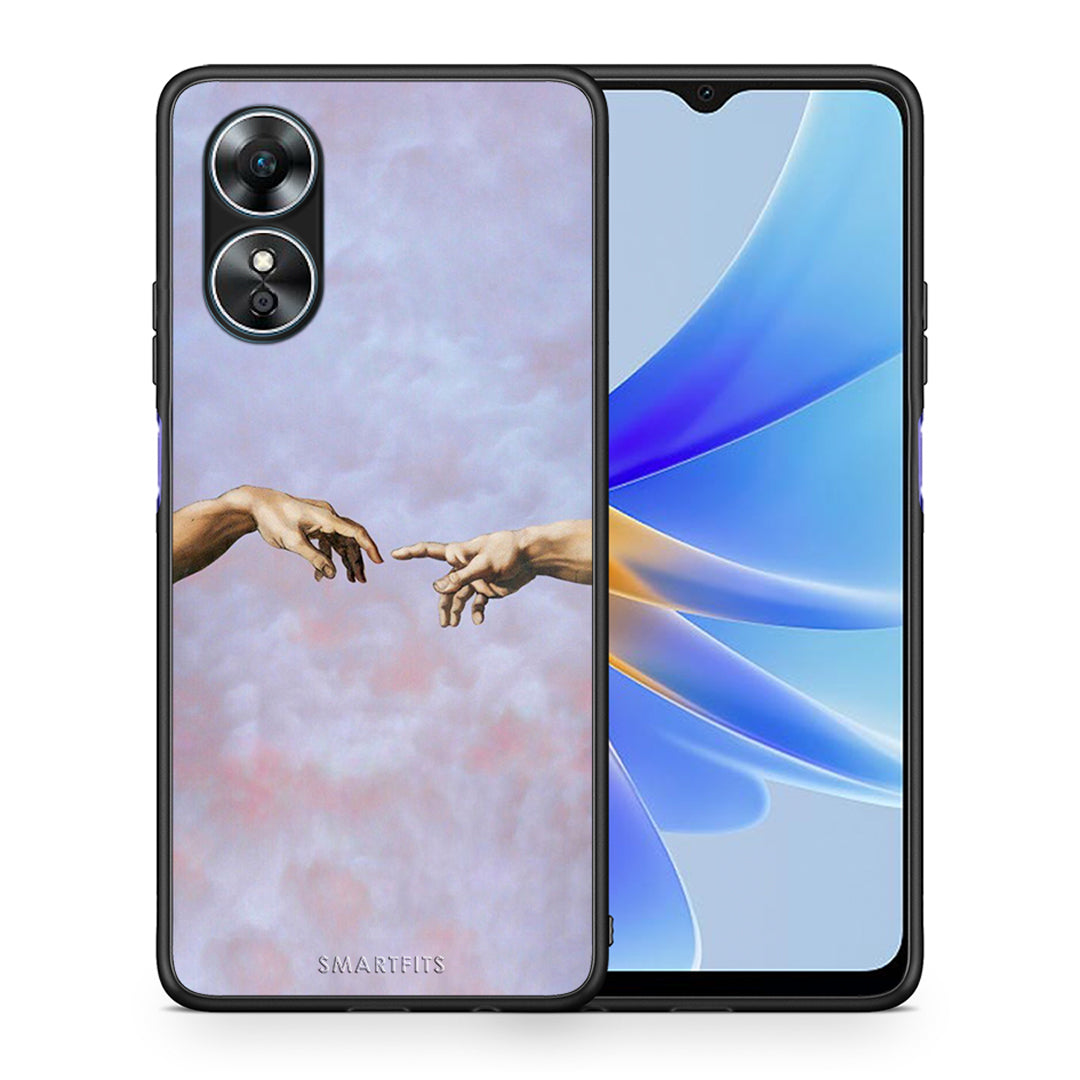 Θήκη Oppo A17 Adam Hand από τη Smartfits με σχέδιο στο πίσω μέρος και μαύρο περίβλημα | Oppo A17 Adam Hand Case with Colorful Back and Black Bezels