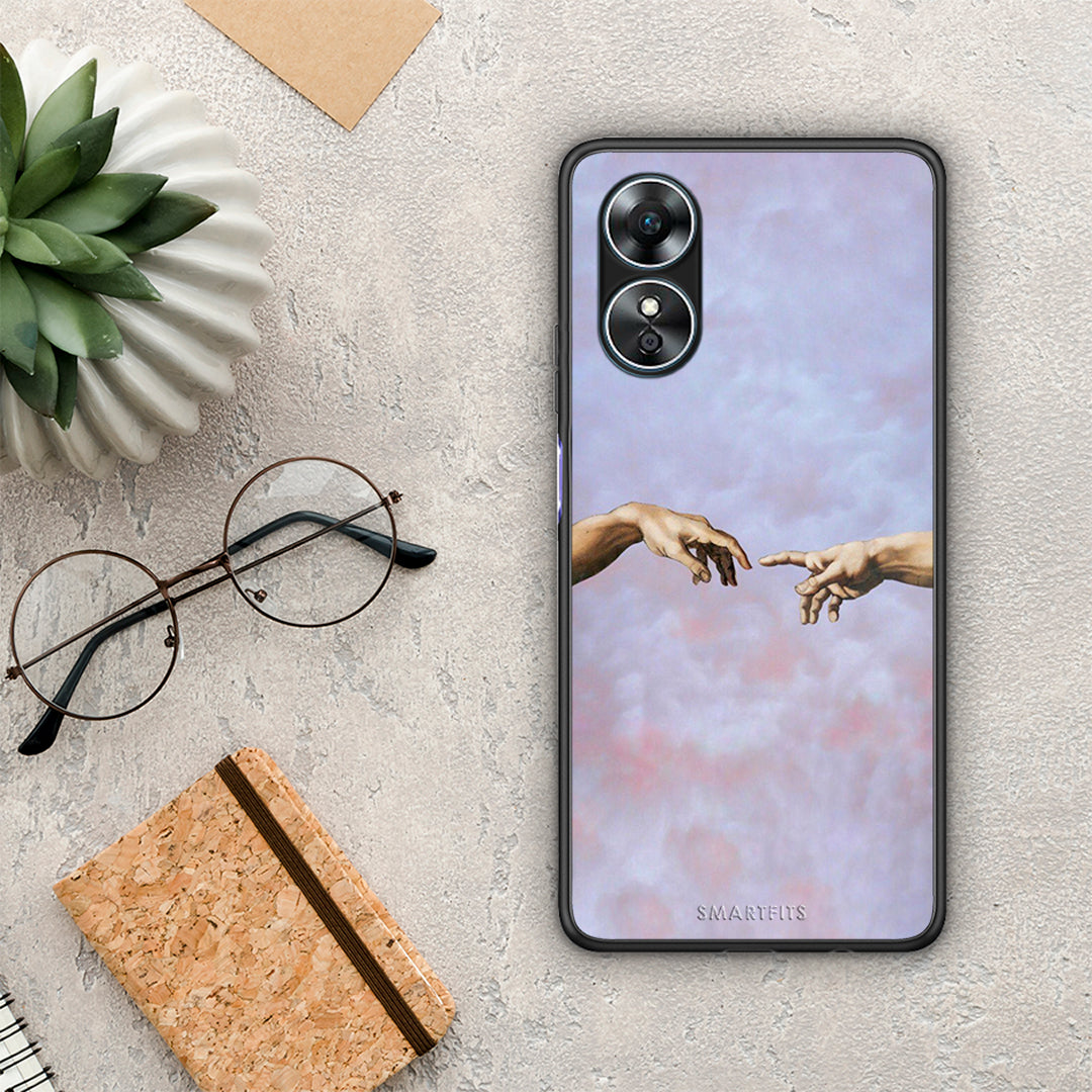 Θήκη Oppo A17 Adam Hand από τη Smartfits με σχέδιο στο πίσω μέρος και μαύρο περίβλημα | Oppo A17 Adam Hand Case with Colorful Back and Black Bezels