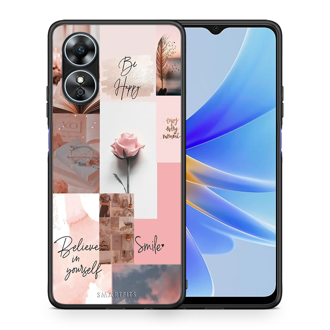 Θήκη Oppo A17 Aesthetic Collage από τη Smartfits με σχέδιο στο πίσω μέρος και μαύρο περίβλημα | Oppo A17 Aesthetic Collage Case with Colorful Back and Black Bezels