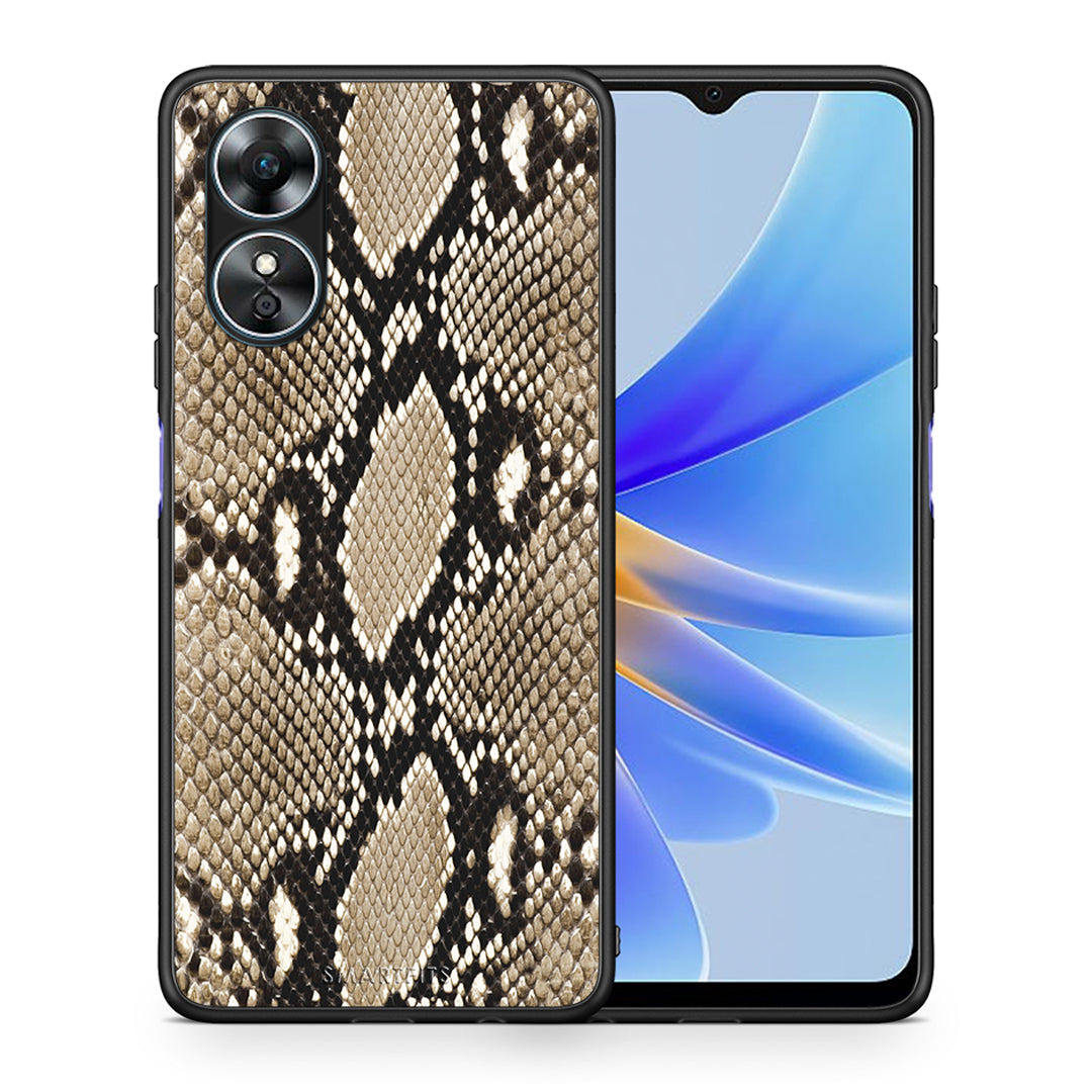 Θήκη Oppo A17 Animal Fashion Snake από τη Smartfits με σχέδιο στο πίσω μέρος και μαύρο περίβλημα | Oppo A17 Animal Fashion Snake Case with Colorful Back and Black Bezels