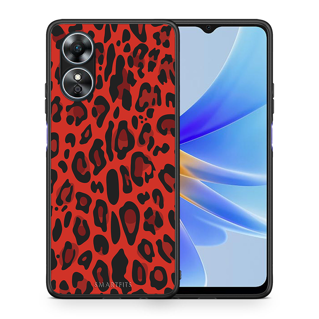 Θήκη Oppo A17 Animal Red Leopard από τη Smartfits με σχέδιο στο πίσω μέρος και μαύρο περίβλημα | Oppo A17 Animal Red Leopard Case with Colorful Back and Black Bezels