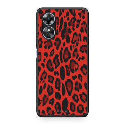Θήκη Oppo A17 Animal Red Leopard από τη Smartfits με σχέδιο στο πίσω μέρος και μαύρο περίβλημα | Oppo A17 Animal Red Leopard Case with Colorful Back and Black Bezels