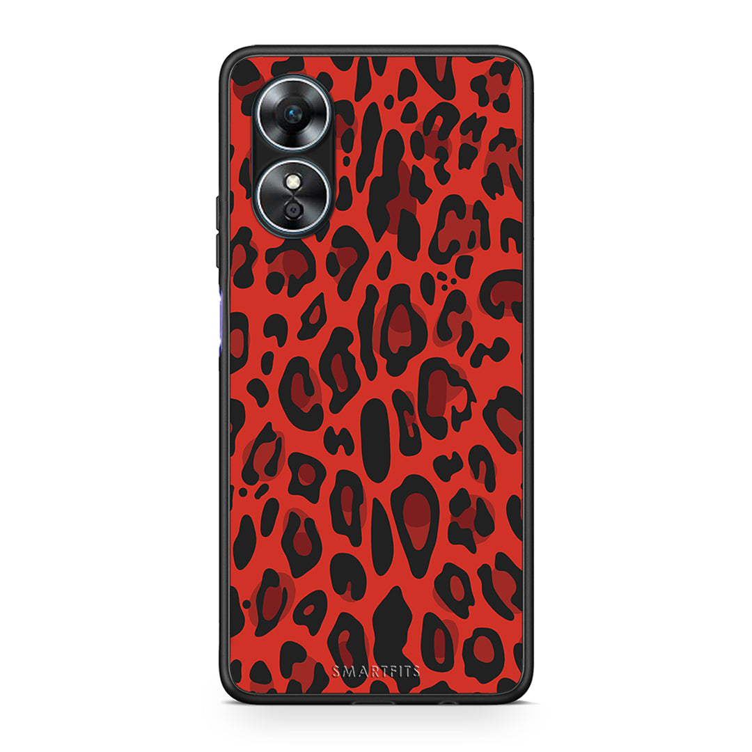 Θήκη Oppo A17 Animal Red Leopard από τη Smartfits με σχέδιο στο πίσω μέρος και μαύρο περίβλημα | Oppo A17 Animal Red Leopard Case with Colorful Back and Black Bezels