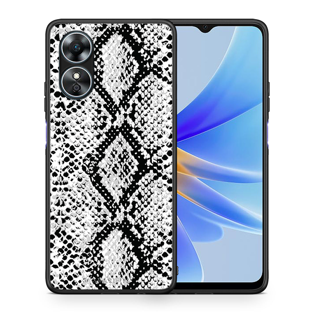 Θήκη Oppo A17 Animal White Snake από τη Smartfits με σχέδιο στο πίσω μέρος και μαύρο περίβλημα | Oppo A17 Animal White Snake Case with Colorful Back and Black Bezels