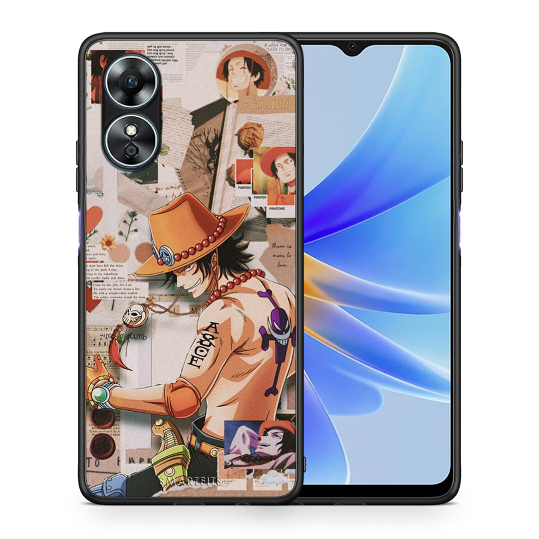 Θήκη Oppo A17 Anime Collage από τη Smartfits με σχέδιο στο πίσω μέρος και μαύρο περίβλημα | Oppo A17 Anime Collage Case with Colorful Back and Black Bezels