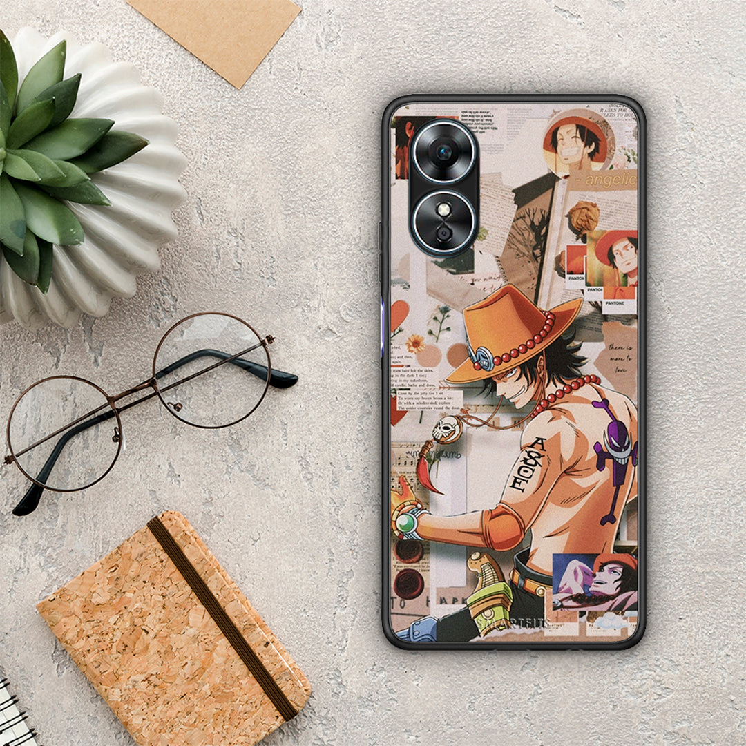 Θήκη Oppo A17 Anime Collage από τη Smartfits με σχέδιο στο πίσω μέρος και μαύρο περίβλημα | Oppo A17 Anime Collage Case with Colorful Back and Black Bezels