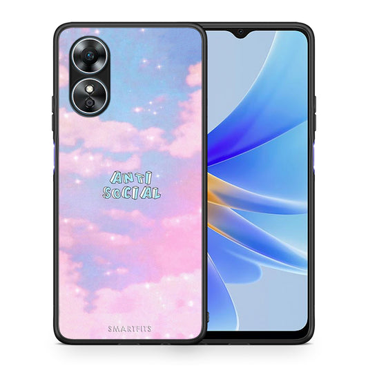 Θήκη Oppo A17 Anti Social από τη Smartfits με σχέδιο στο πίσω μέρος και μαύρο περίβλημα | Oppo A17 Anti Social Case with Colorful Back and Black Bezels