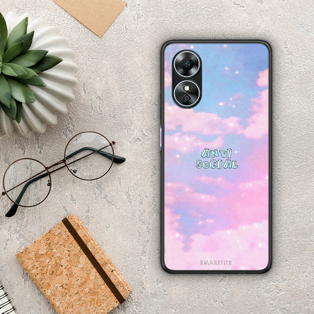 Θήκη Oppo A17 Anti Social από τη Smartfits με σχέδιο στο πίσω μέρος και μαύρο περίβλημα | Oppo A17 Anti Social Case with Colorful Back and Black Bezels