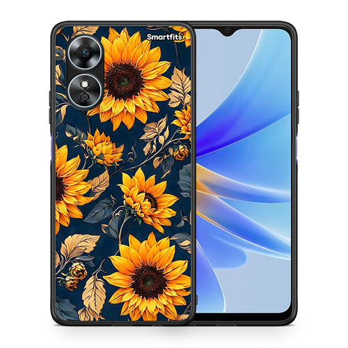 Θήκη Oppo A17 Autumn Sunflowers από τη Smartfits με σχέδιο στο πίσω μέρος και μαύρο περίβλημα | Oppo A17 Autumn Sunflowers Case with Colorful Back and Black Bezels