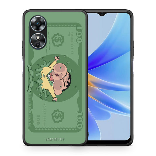 Θήκη Oppo A17 Big Money από τη Smartfits με σχέδιο στο πίσω μέρος και μαύρο περίβλημα | Oppo A17 Big Money Case with Colorful Back and Black Bezels