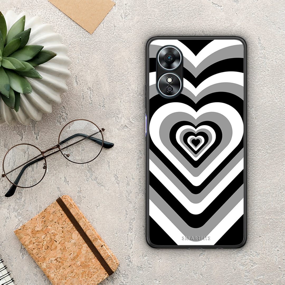 Θήκη Oppo A17 Black Hearts από τη Smartfits με σχέδιο στο πίσω μέρος και μαύρο περίβλημα | Oppo A17 Black Hearts Case with Colorful Back and Black Bezels