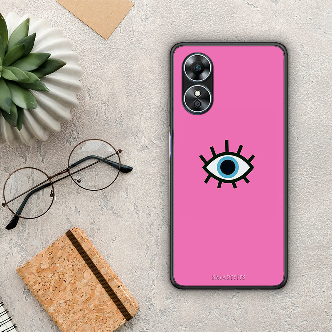 Θήκη Oppo A17 Blue Eye Pink από τη Smartfits με σχέδιο στο πίσω μέρος και μαύρο περίβλημα | Oppo A17 Blue Eye Pink Case with Colorful Back and Black Bezels