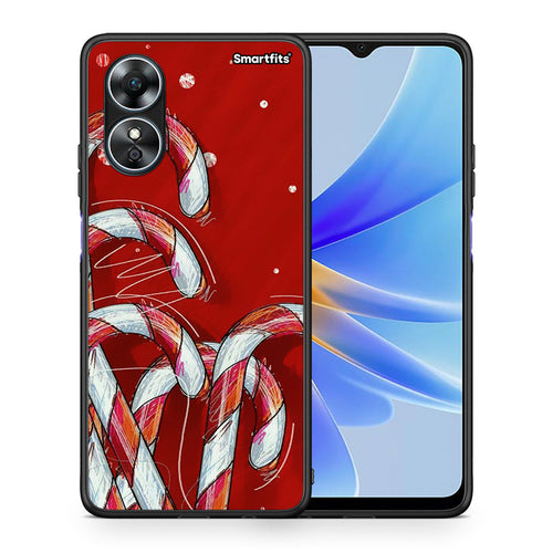Θήκη Oppo A17 Candy Cane από τη Smartfits με σχέδιο στο πίσω μέρος και μαύρο περίβλημα | Oppo A17 Candy Cane Case with Colorful Back and Black Bezels