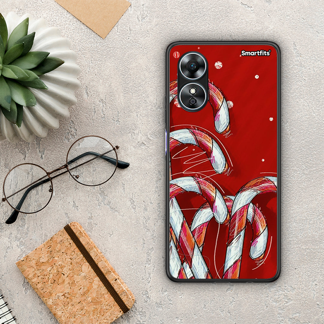 Θήκη Oppo A17 Candy Cane από τη Smartfits με σχέδιο στο πίσω μέρος και μαύρο περίβλημα | Oppo A17 Candy Cane Case with Colorful Back and Black Bezels
