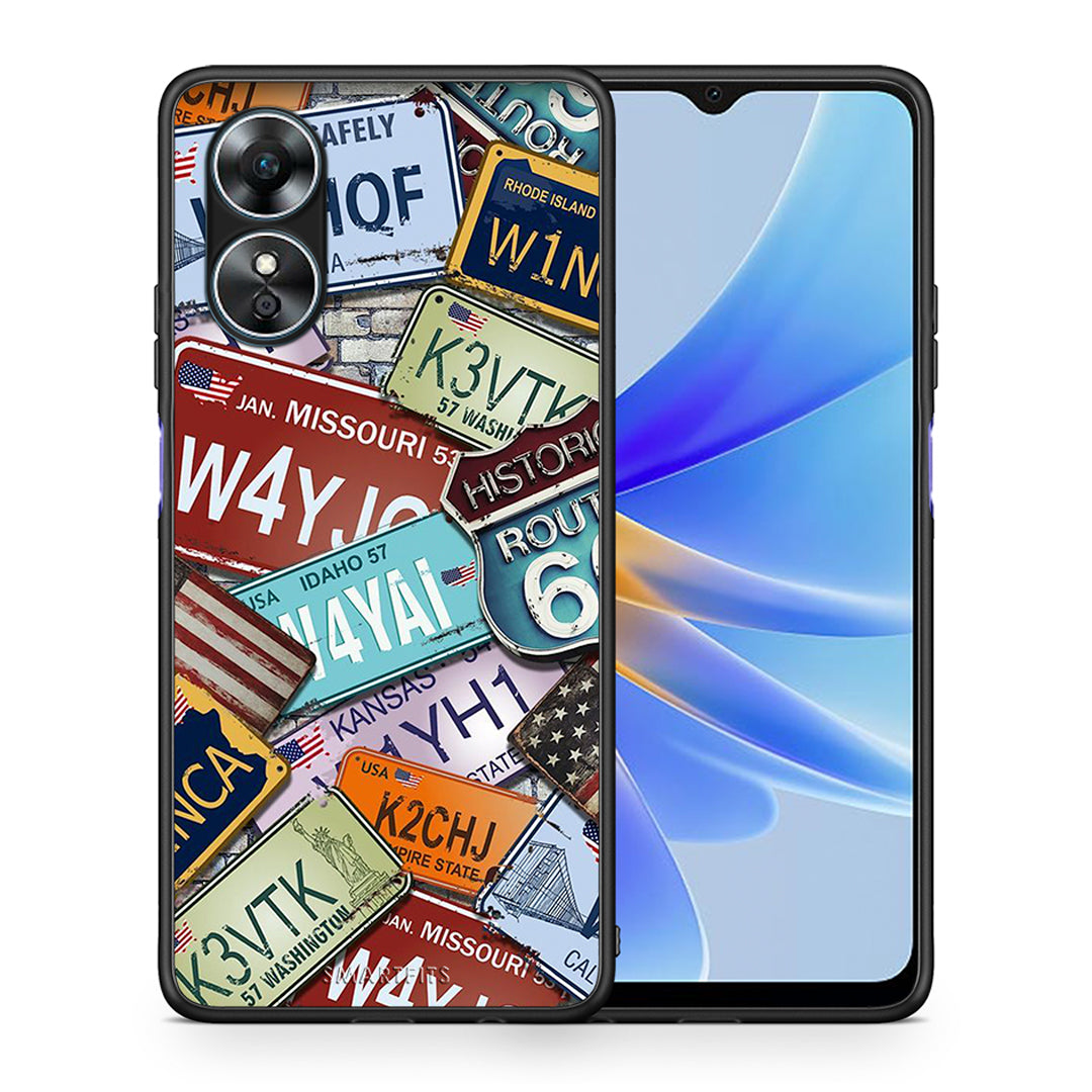 Θήκη Oppo A17 Car Plates από τη Smartfits με σχέδιο στο πίσω μέρος και μαύρο περίβλημα | Oppo A17 Car Plates Case with Colorful Back and Black Bezels