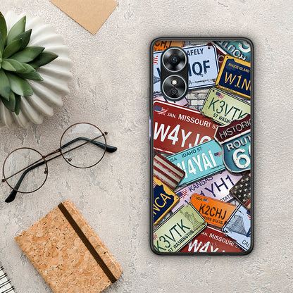 Θήκη Oppo A17 Car Plates από τη Smartfits με σχέδιο στο πίσω μέρος και μαύρο περίβλημα | Oppo A17 Car Plates Case with Colorful Back and Black Bezels