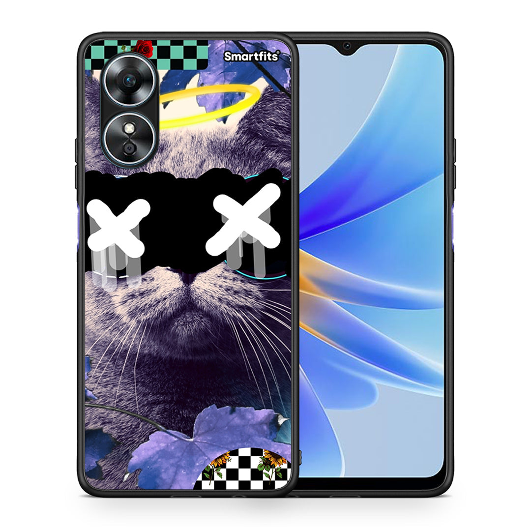 Θήκη Oppo A17 Cat Collage από τη Smartfits με σχέδιο στο πίσω μέρος και μαύρο περίβλημα | Oppo A17 Cat Collage Case with Colorful Back and Black Bezels