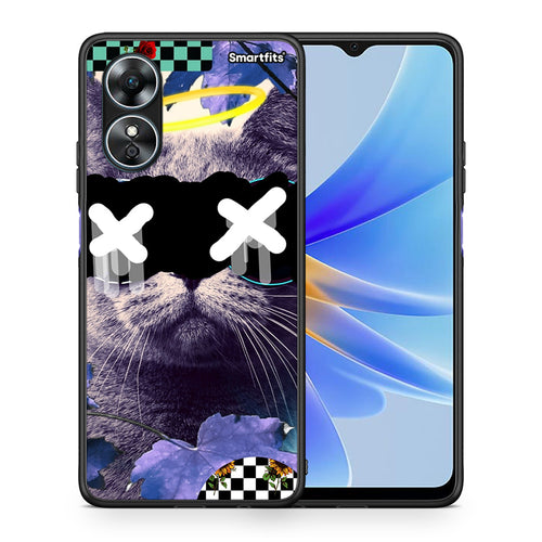 Θήκη Oppo A17 Cat Collage από τη Smartfits με σχέδιο στο πίσω μέρος και μαύρο περίβλημα | Oppo A17 Cat Collage Case with Colorful Back and Black Bezels