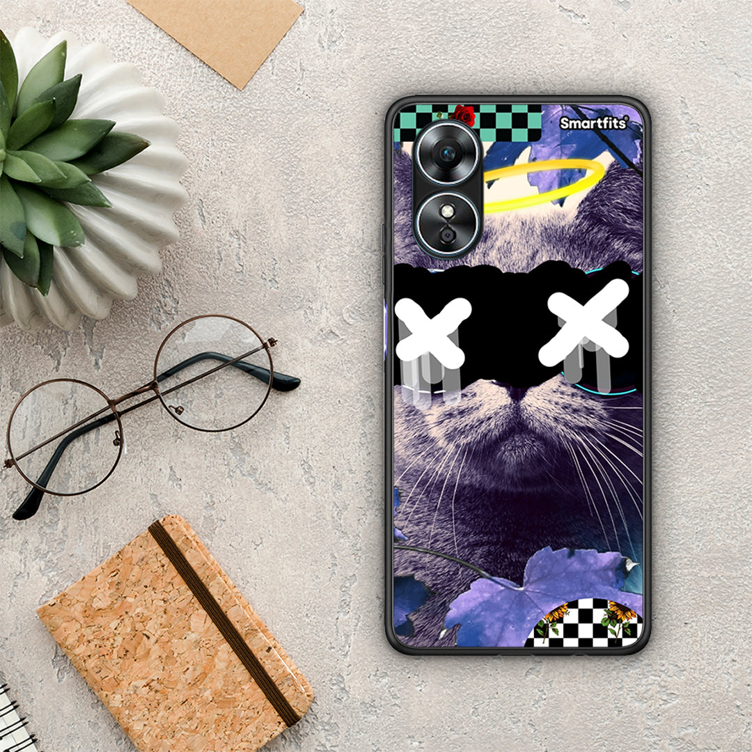 Θήκη Oppo A17 Cat Collage από τη Smartfits με σχέδιο στο πίσω μέρος και μαύρο περίβλημα | Oppo A17 Cat Collage Case with Colorful Back and Black Bezels