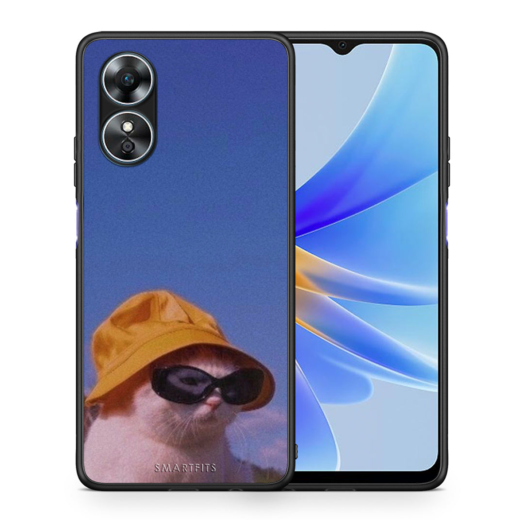 Θήκη Oppo A17 Cat Diva από τη Smartfits με σχέδιο στο πίσω μέρος και μαύρο περίβλημα | Oppo A17 Cat Diva Case with Colorful Back and Black Bezels