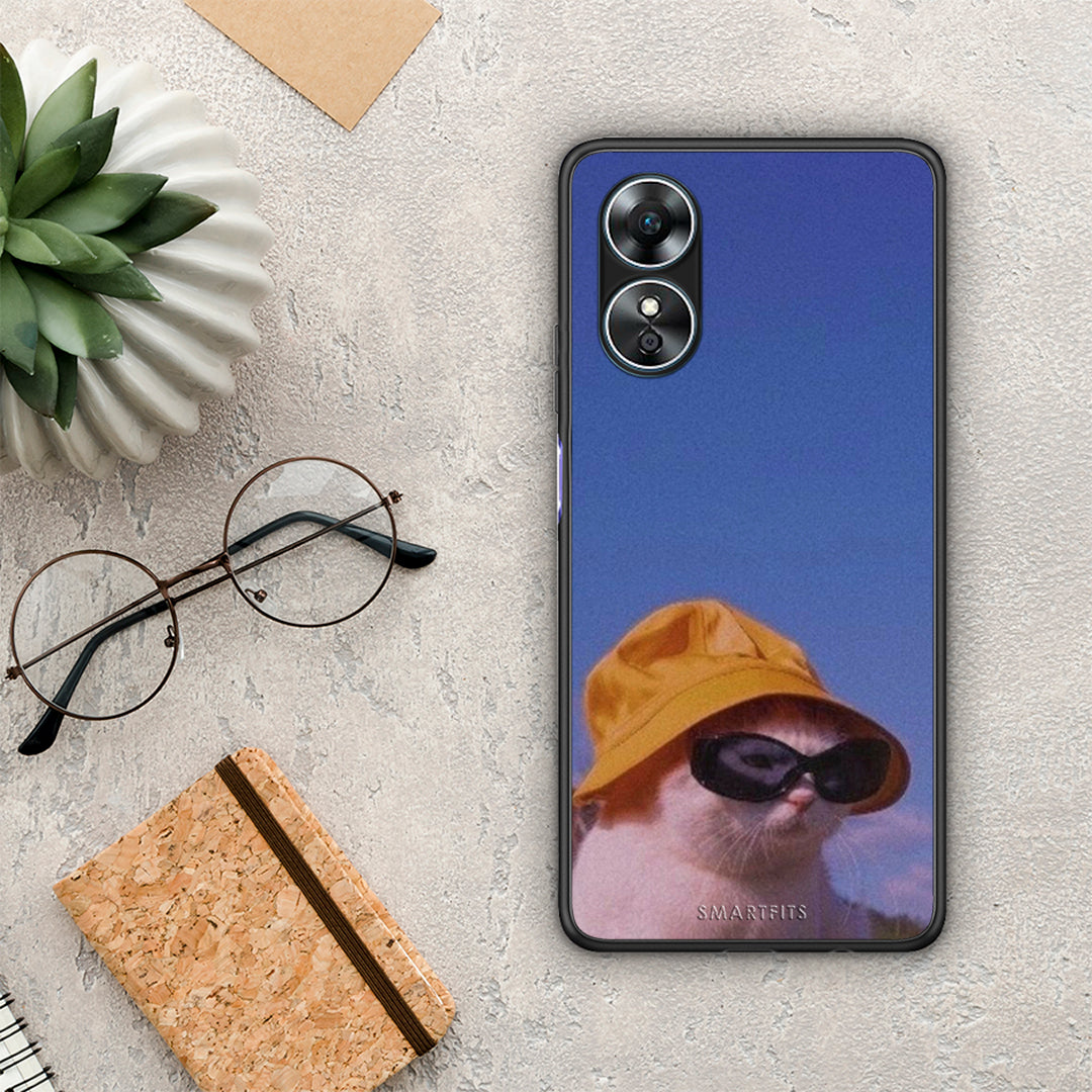 Θήκη Oppo A17 Cat Diva από τη Smartfits με σχέδιο στο πίσω μέρος και μαύρο περίβλημα | Oppo A17 Cat Diva Case with Colorful Back and Black Bezels