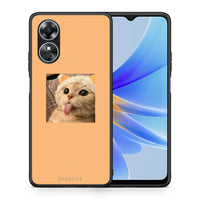 Thumbnail for Θήκη Oppo A17 Cat Tongue από τη Smartfits με σχέδιο στο πίσω μέρος και μαύρο περίβλημα | Oppo A17 Cat Tongue Case with Colorful Back and Black Bezels