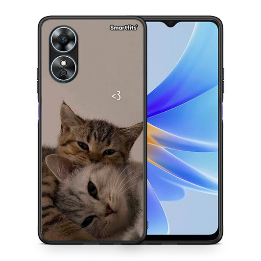 Θήκη Oppo A17 Cats In Love από τη Smartfits με σχέδιο στο πίσω μέρος και μαύρο περίβλημα | Oppo A17 Cats In Love Case with Colorful Back and Black Bezels