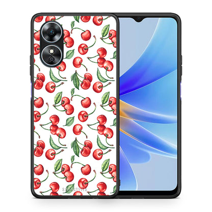 Θήκη Oppo A17 Cherry Summer από τη Smartfits με σχέδιο στο πίσω μέρος και μαύρο περίβλημα | Oppo A17 Cherry Summer Case with Colorful Back and Black Bezels