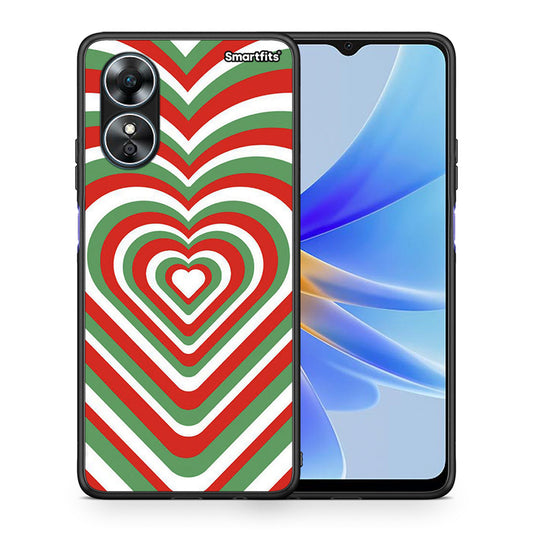 Θήκη Oppo A17 Christmas Hearts από τη Smartfits με σχέδιο στο πίσω μέρος και μαύρο περίβλημα | Oppo A17 Christmas Hearts Case with Colorful Back and Black Bezels