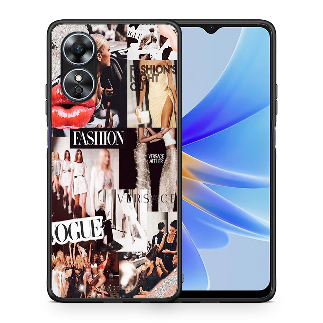 Θήκη Oppo A17 Collage Fashion από τη Smartfits με σχέδιο στο πίσω μέρος και μαύρο περίβλημα | Oppo A17 Collage Fashion Case with Colorful Back and Black Bezels