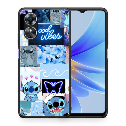 Θήκη Oppo A17 Collage Good Vibes από τη Smartfits με σχέδιο στο πίσω μέρος και μαύρο περίβλημα | Oppo A17 Collage Good Vibes Case with Colorful Back and Black Bezels