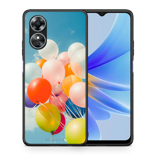 Θήκη Oppo A17 Colorful Balloons από τη Smartfits με σχέδιο στο πίσω μέρος και μαύρο περίβλημα | Oppo A17 Colorful Balloons Case with Colorful Back and Black Bezels