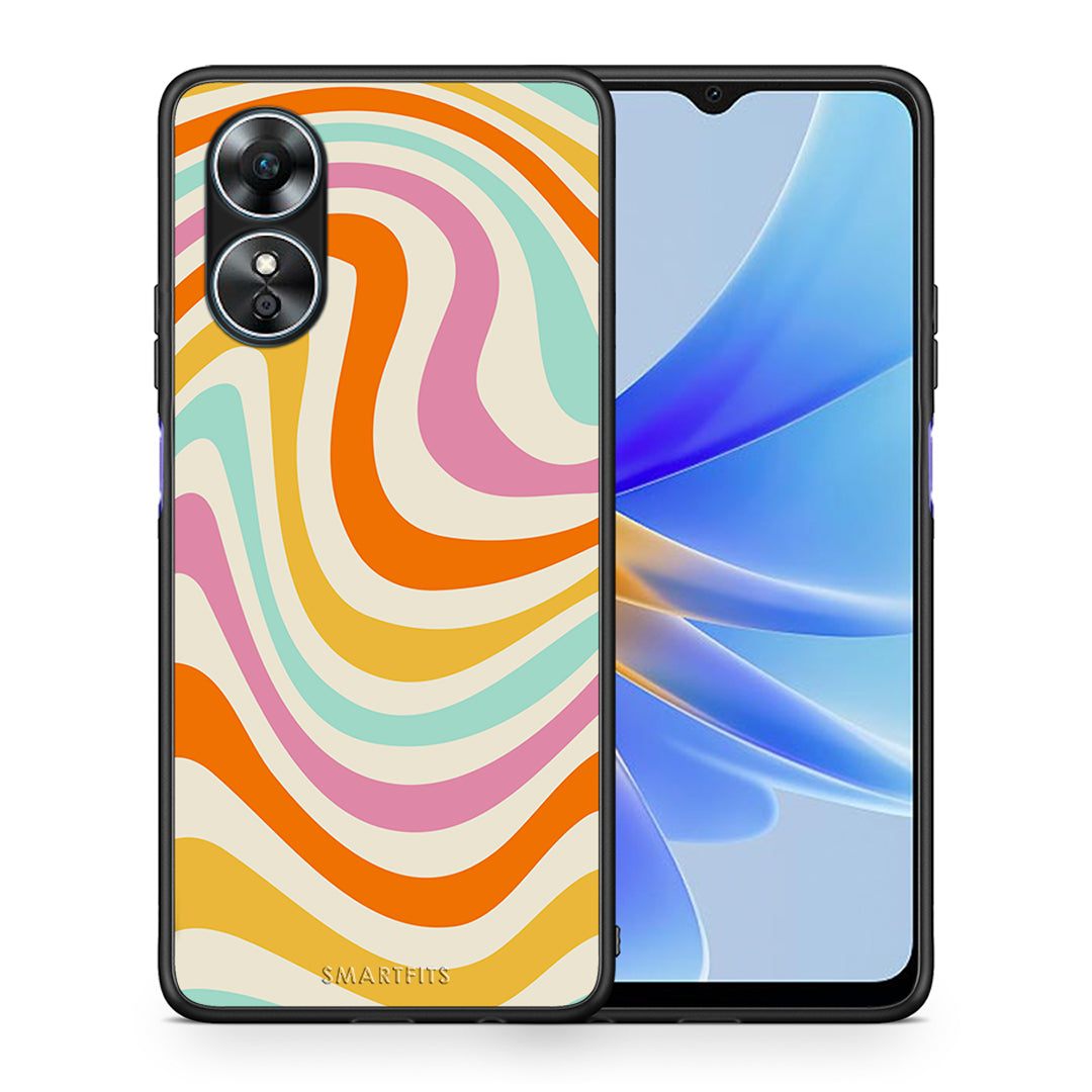 Θήκη Oppo A17 Colourful Waves από τη Smartfits με σχέδιο στο πίσω μέρος και μαύρο περίβλημα | Oppo A17 Colourful Waves Case with Colorful Back and Black Bezels