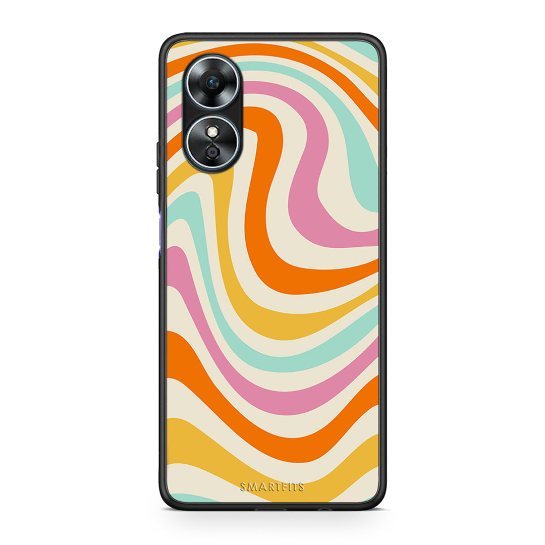 Θήκη Oppo A17 Colourful Waves από τη Smartfits με σχέδιο στο πίσω μέρος και μαύρο περίβλημα | Oppo A17 Colourful Waves Case with Colorful Back and Black Bezels