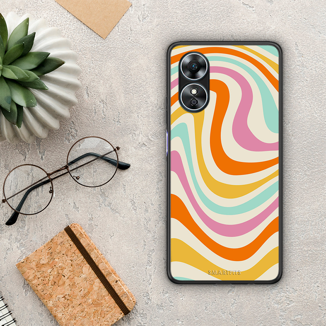 Θήκη Oppo A17 Colourful Waves από τη Smartfits με σχέδιο στο πίσω μέρος και μαύρο περίβλημα | Oppo A17 Colourful Waves Case with Colorful Back and Black Bezels