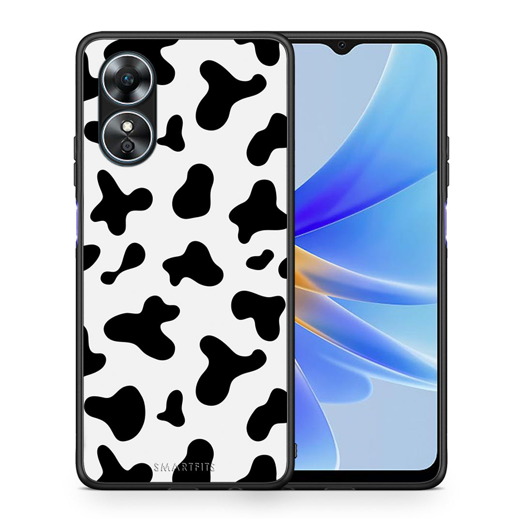 Θήκη Oppo A17 Cow Print από τη Smartfits με σχέδιο στο πίσω μέρος και μαύρο περίβλημα | Oppo A17 Cow Print Case with Colorful Back and Black Bezels