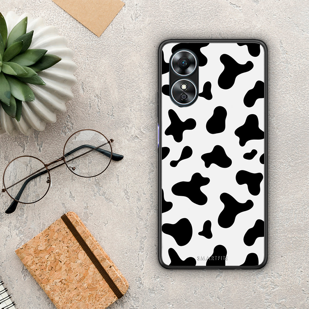 Θήκη Oppo A17 Cow Print από τη Smartfits με σχέδιο στο πίσω μέρος και μαύρο περίβλημα | Oppo A17 Cow Print Case with Colorful Back and Black Bezels