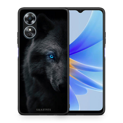 Θήκη Oppo A17 Dark Wolf από τη Smartfits με σχέδιο στο πίσω μέρος και μαύρο περίβλημα | Oppo A17 Dark Wolf Case with Colorful Back and Black Bezels