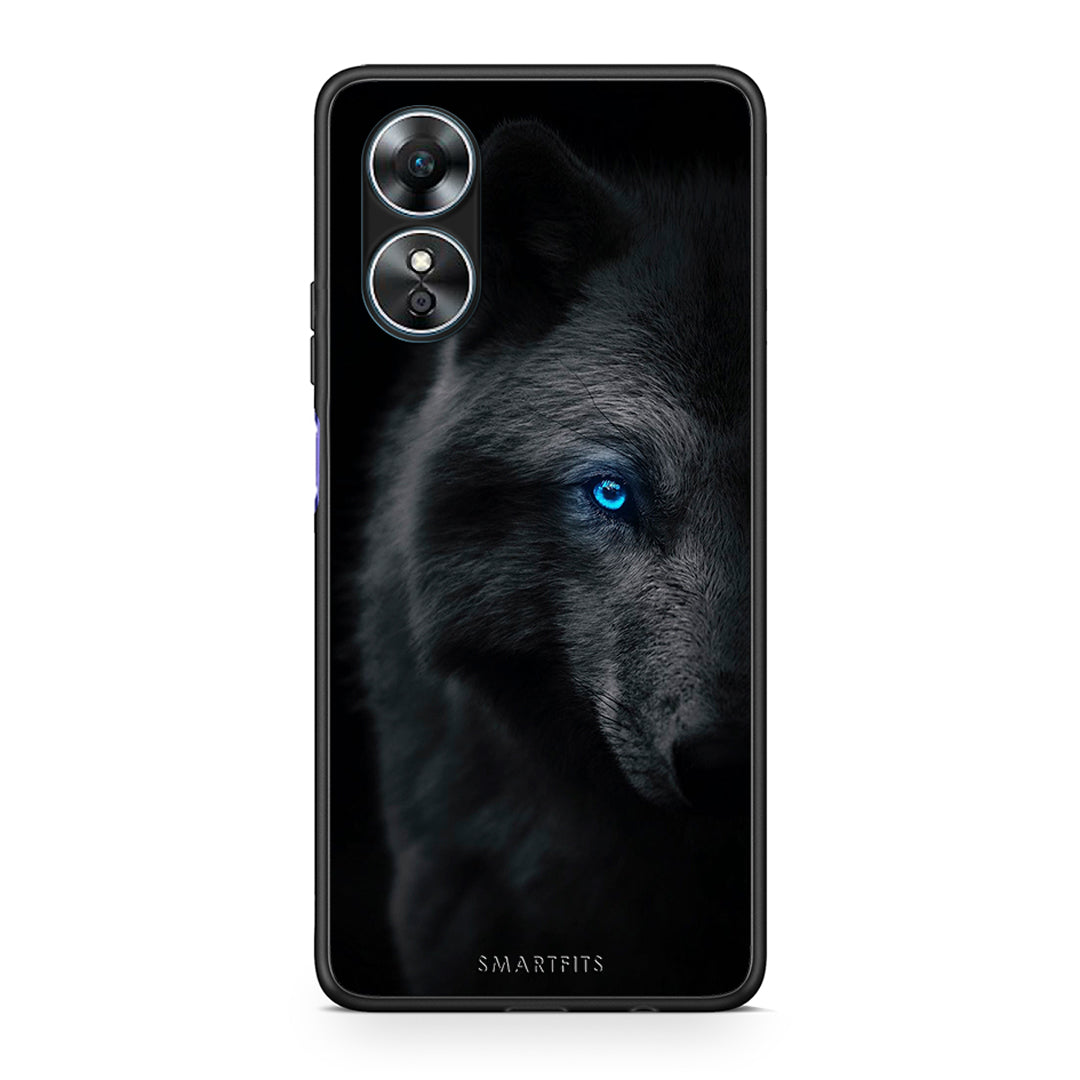 Θήκη Oppo A17 Dark Wolf από τη Smartfits με σχέδιο στο πίσω μέρος και μαύρο περίβλημα | Oppo A17 Dark Wolf Case with Colorful Back and Black Bezels