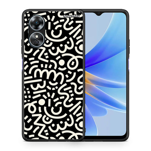 Θήκη Oppo A17 Doodle Art από τη Smartfits με σχέδιο στο πίσω μέρος και μαύρο περίβλημα | Oppo A17 Doodle Art Case with Colorful Back and Black Bezels