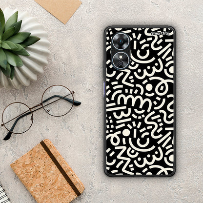 Θήκη Oppo A17 Doodle Art από τη Smartfits με σχέδιο στο πίσω μέρος και μαύρο περίβλημα | Oppo A17 Doodle Art Case with Colorful Back and Black Bezels