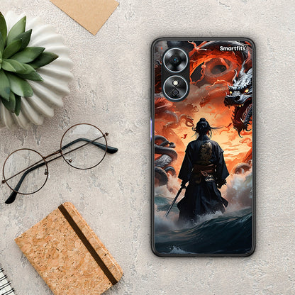 Θήκη Oppo A17 Dragons Fight από τη Smartfits με σχέδιο στο πίσω μέρος και μαύρο περίβλημα | Oppo A17 Dragons Fight Case with Colorful Back and Black Bezels