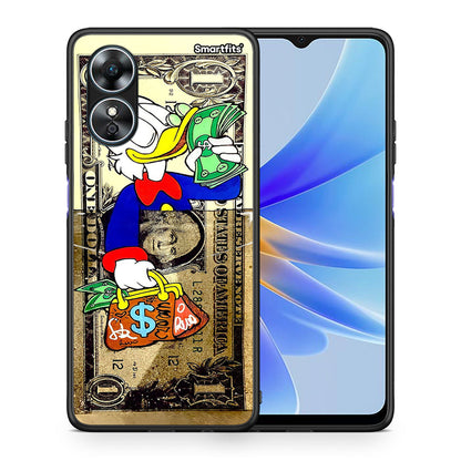 Θήκη Oppo A17 Duck Money από τη Smartfits με σχέδιο στο πίσω μέρος και μαύρο περίβλημα | Oppo A17 Duck Money Case with Colorful Back and Black Bezels