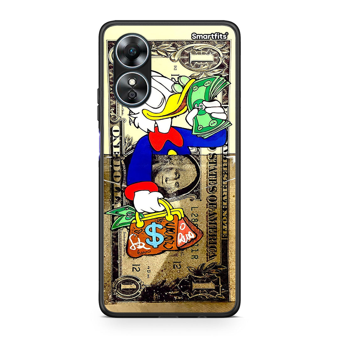 Θήκη Oppo A17 Duck Money από τη Smartfits με σχέδιο στο πίσω μέρος και μαύρο περίβλημα | Oppo A17 Duck Money Case with Colorful Back and Black Bezels